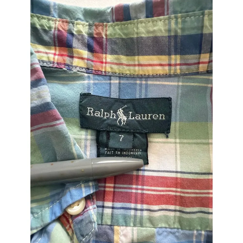 Ralph Lauren boy's plaid short-sleeve shirt SZ 7